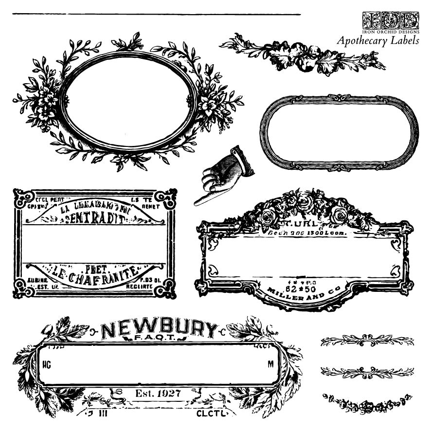 Apothacary Labels Decor Stamp™ by IOD (mini-stamps)-Iron Orchid Designs